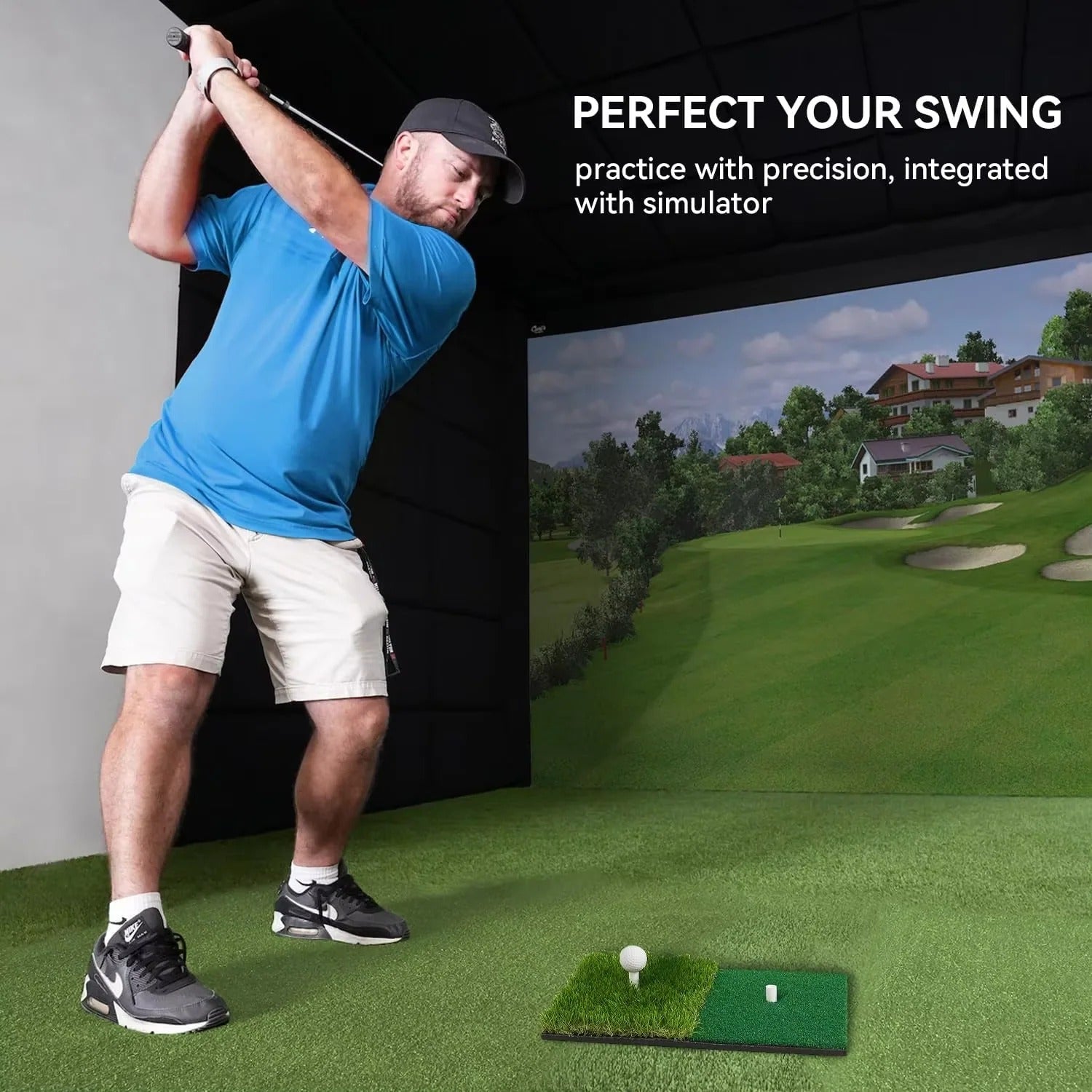 Golf Hitting Mat with Artificial Turf Surface and Shock Absorbing Base