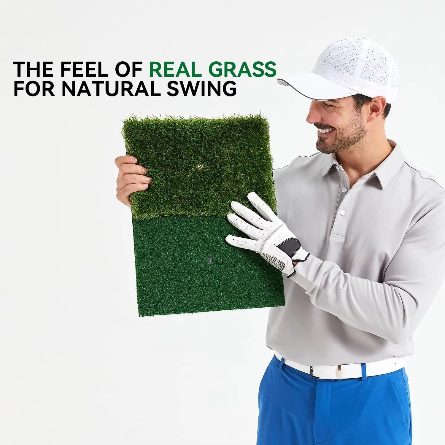 Golf Hitting Mat with Artificial Turf Surface and Shock Absorbing Base