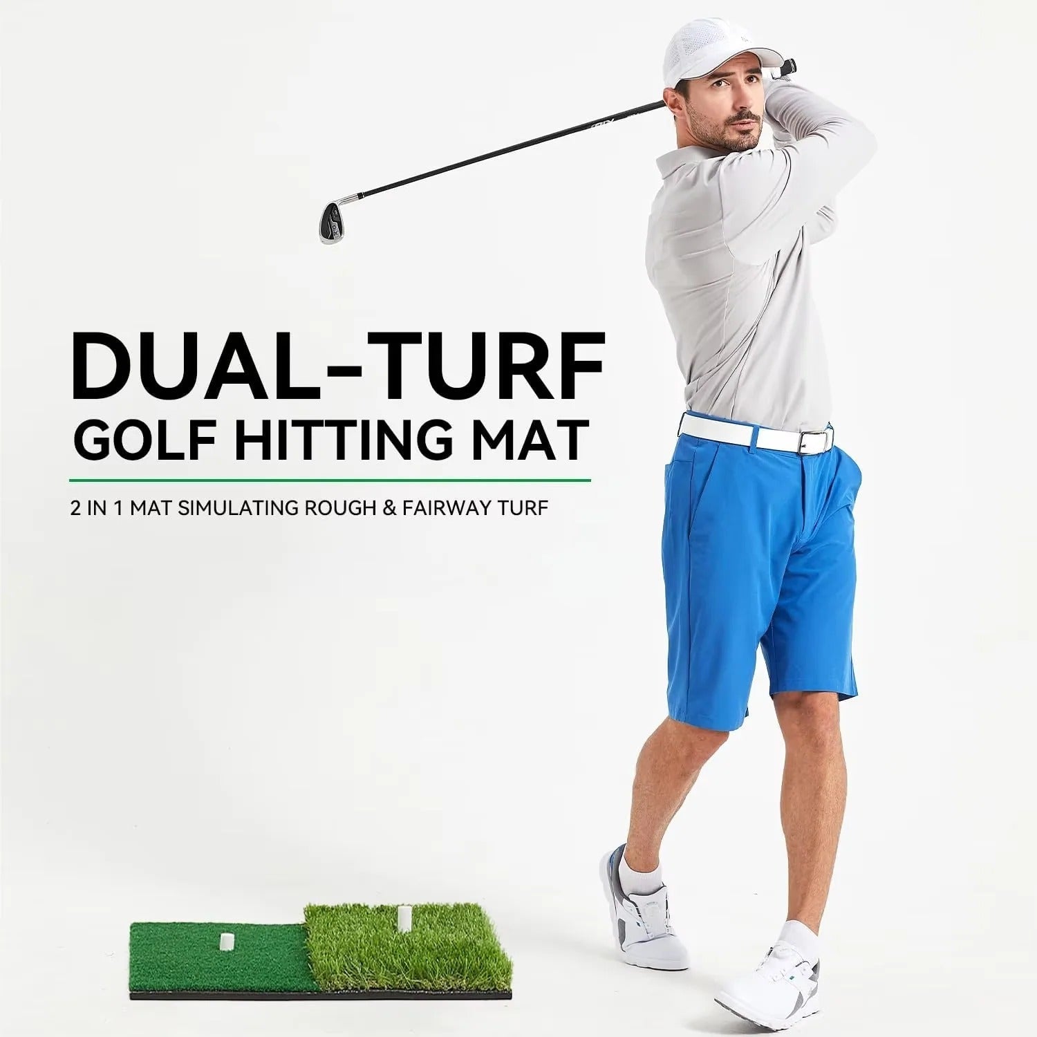 Golf Hitting Mat with Artificial Turf Surface and Shock Absorbing Base