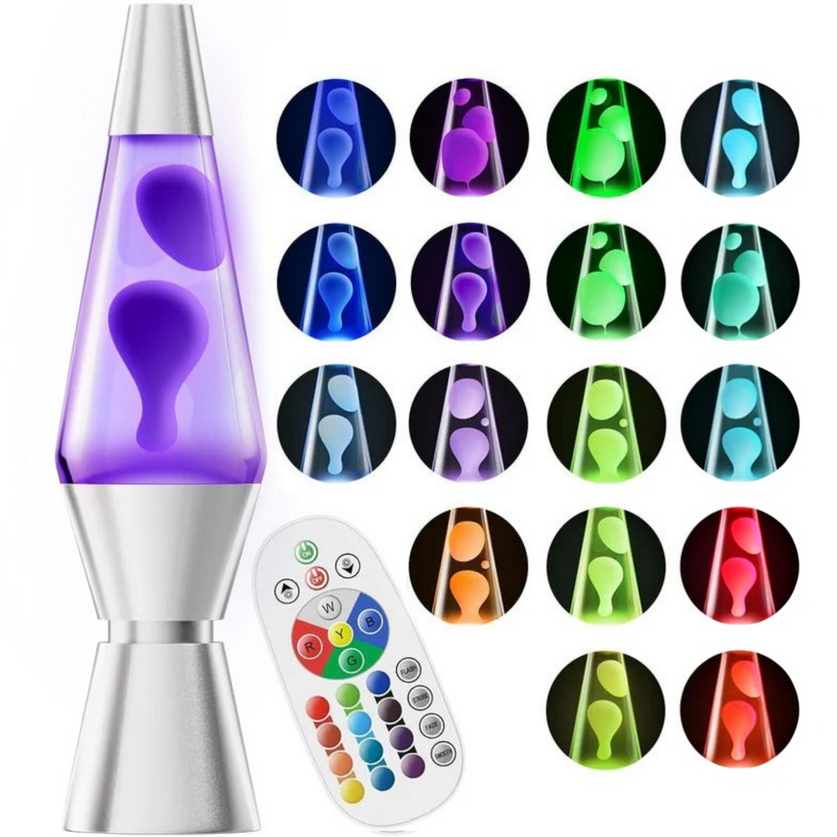 Color Changing Lava Lamp with Wireless Remote Control and LED Heating, 17 Colors