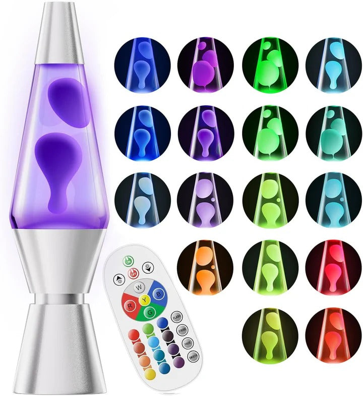 Color Changing Lava Lamp with Wireless Remote Control and LED Heating, 17 Colors