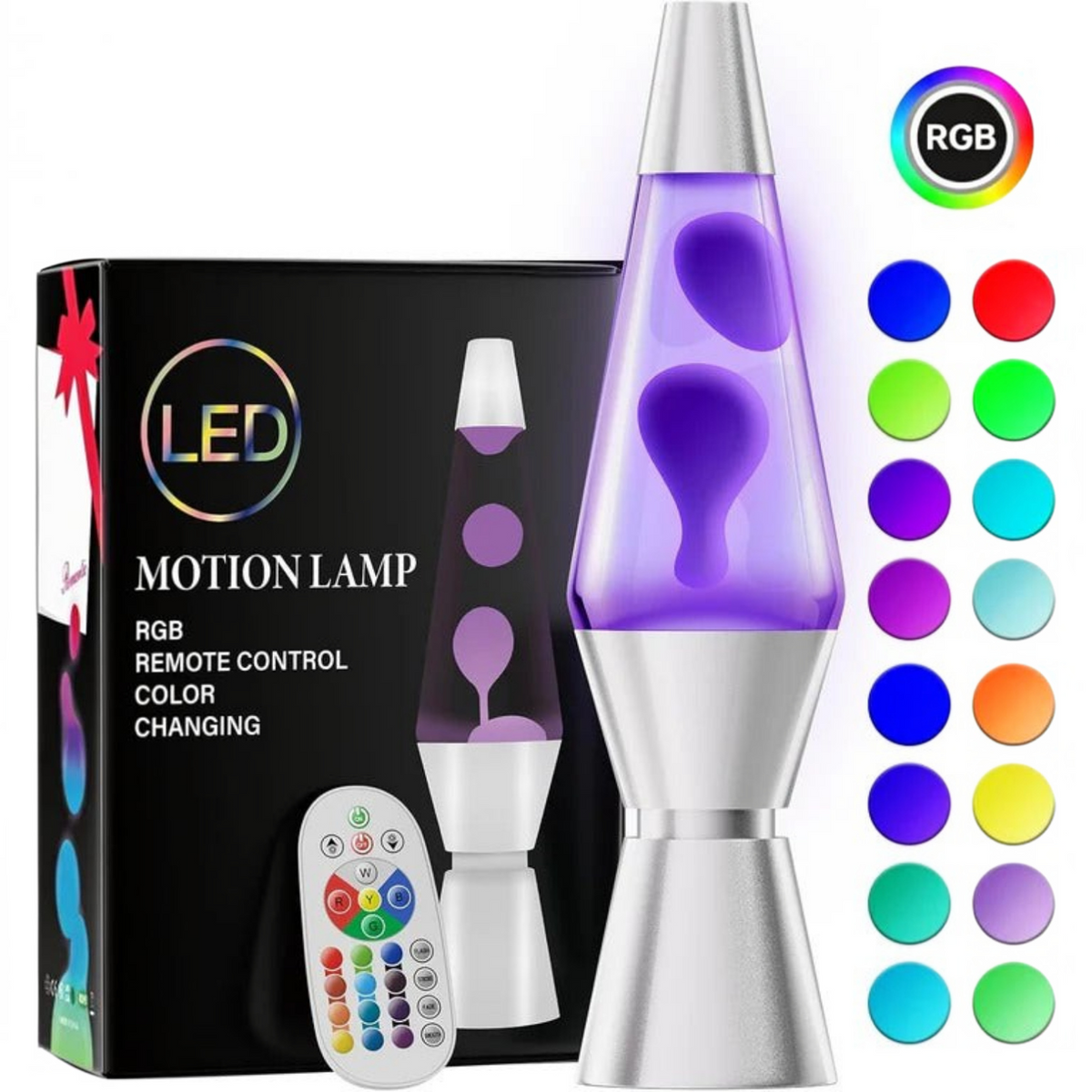 Color Changing Lava Lamp with Wireless Remote Control and LED Heating, 17 Colors