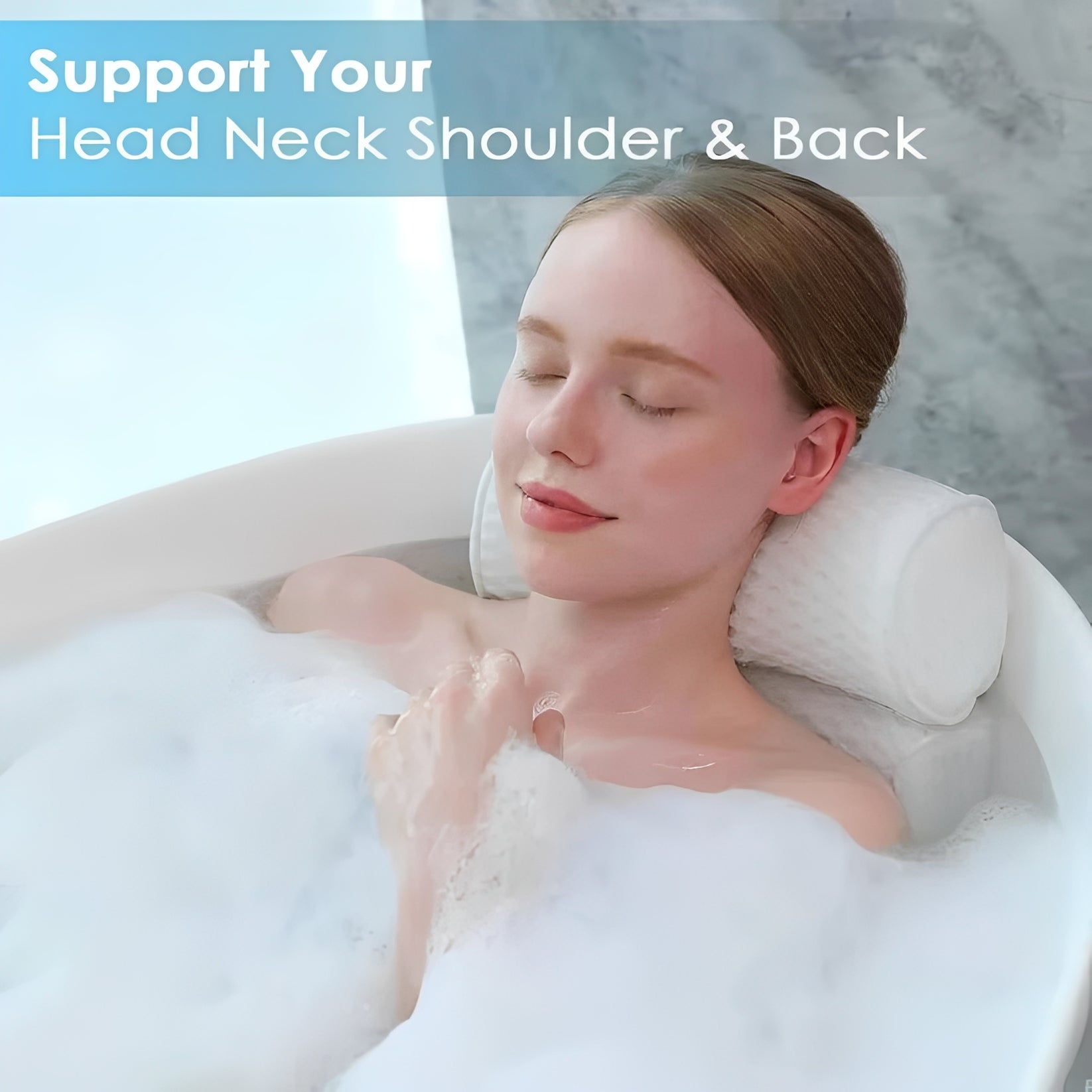 Ergonomic Bath Pillow with 6-Cup Suction and Quick Dry Mesh for Head and Shoulder Support