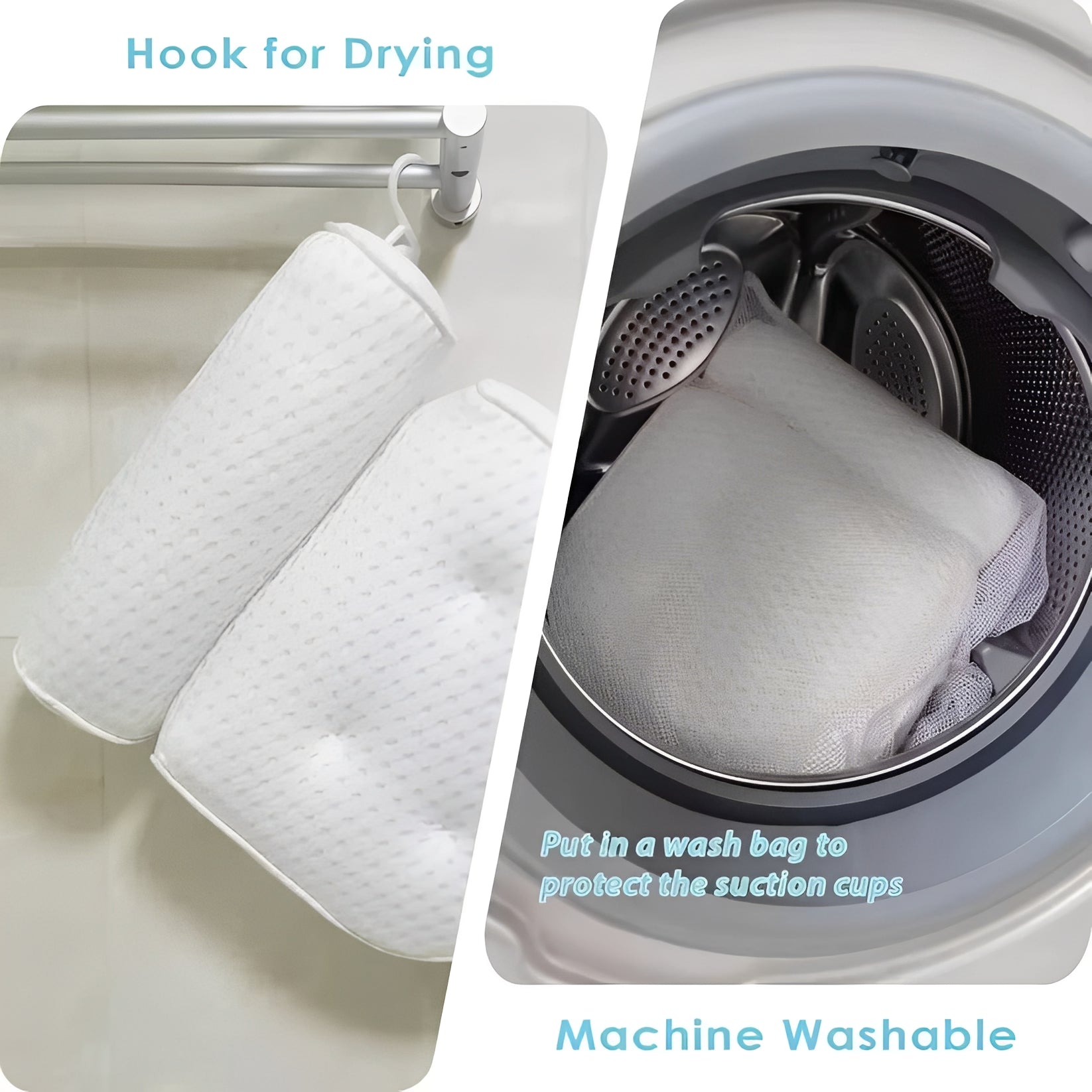 Ergonomic Bath Pillow with 6-Cup Suction and Quick Dry Mesh for Head and Shoulder Support