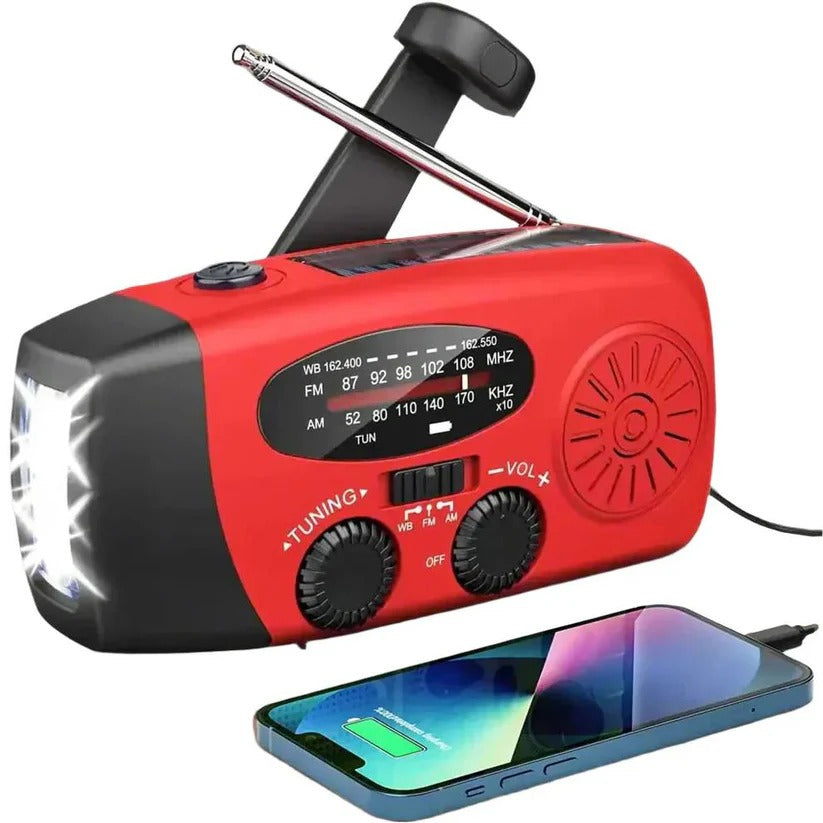 Emergency Radio with Hand Crank, Solar Panel and LED Flashlight, Device Charger All Vera Mart
