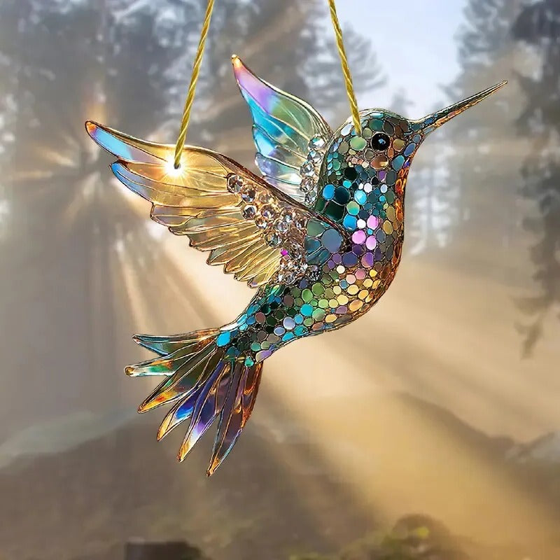 Acrylic Bird Suncatcher with Hanging Loop and Colored Light Reflection