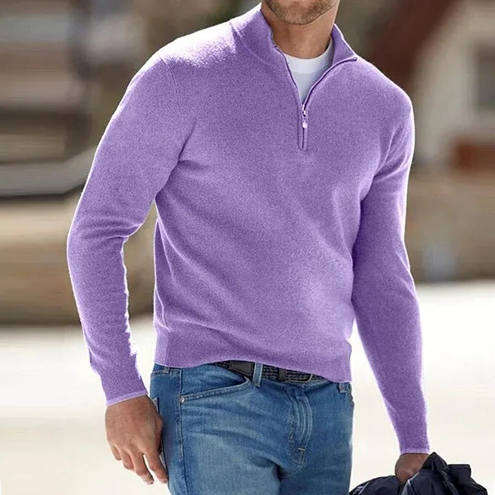 Mens Long Sleeve Sweater with Close Fitting Shape and Solid Color Design