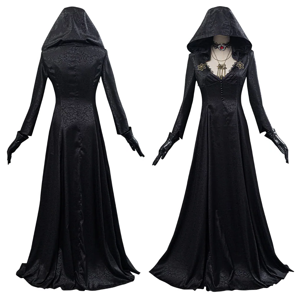 Vampire Lady Cosplay Costume with Jacquard Coat and Dress, Tattoo Stickers