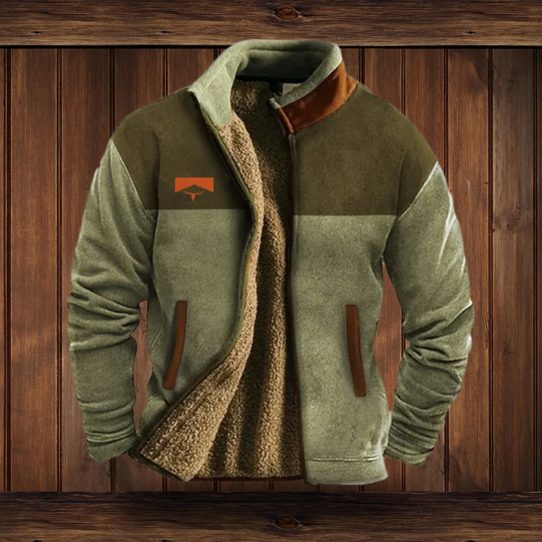 Men Fleece Jacket with Full Zip Front and High Collar, Side Pockets