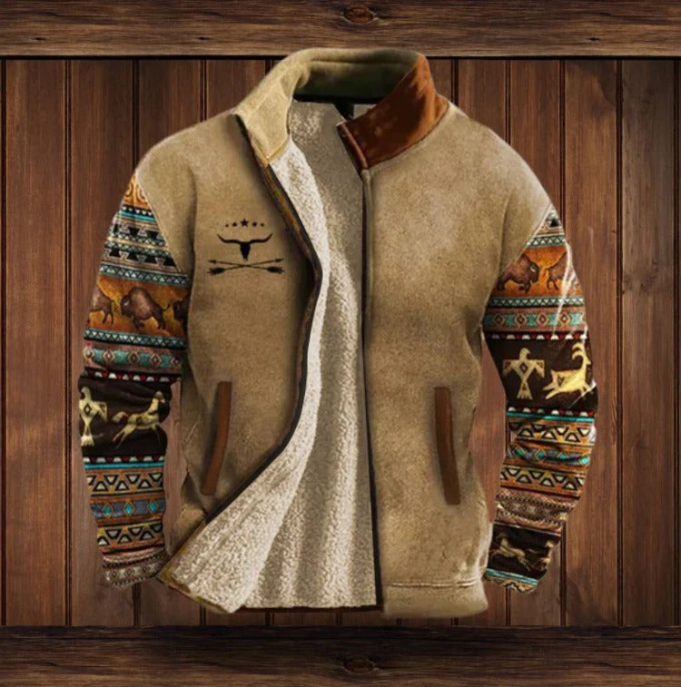 Men Fleece Jacket with Full Zip Front and High Collar, Side Pockets