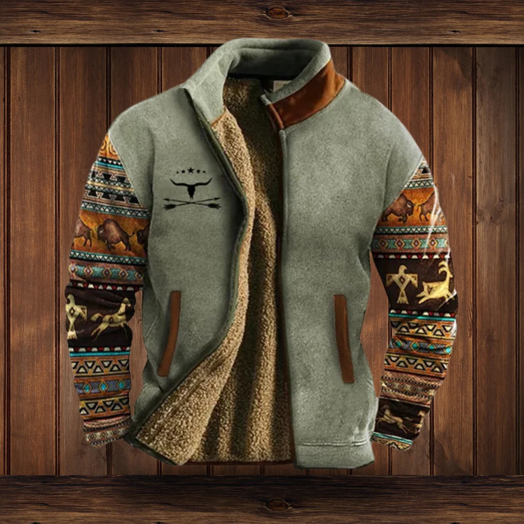 Men Fleece Jacket with Full Zip Front and High Collar, Side Pockets
