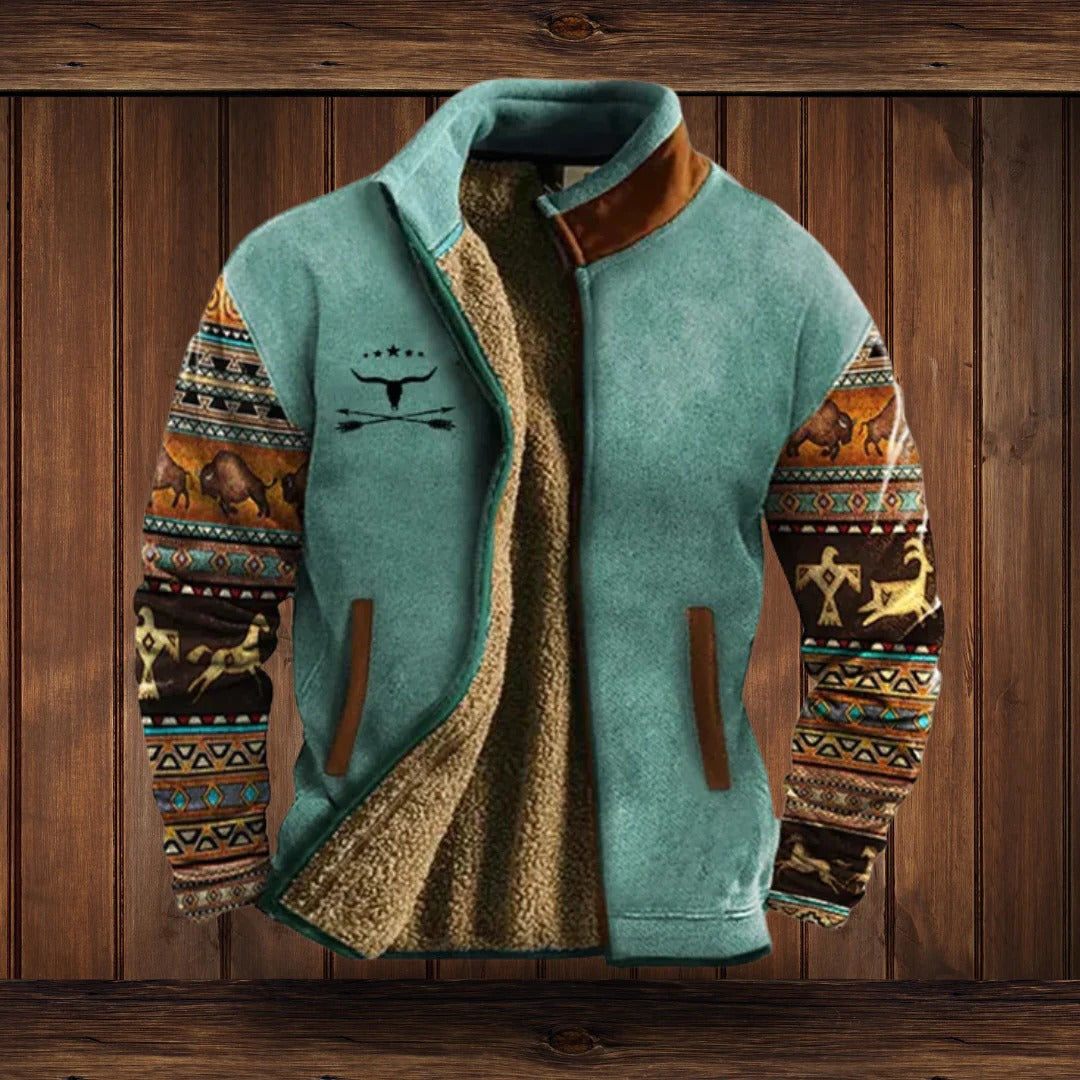 Men Fleece Jacket with Full Zip Front and High Collar, Side Pockets