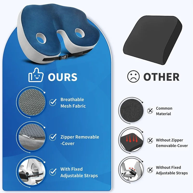Ergonomic Seat Cushion with Memory Foam and Adjustable Straps for Office and Car Seats