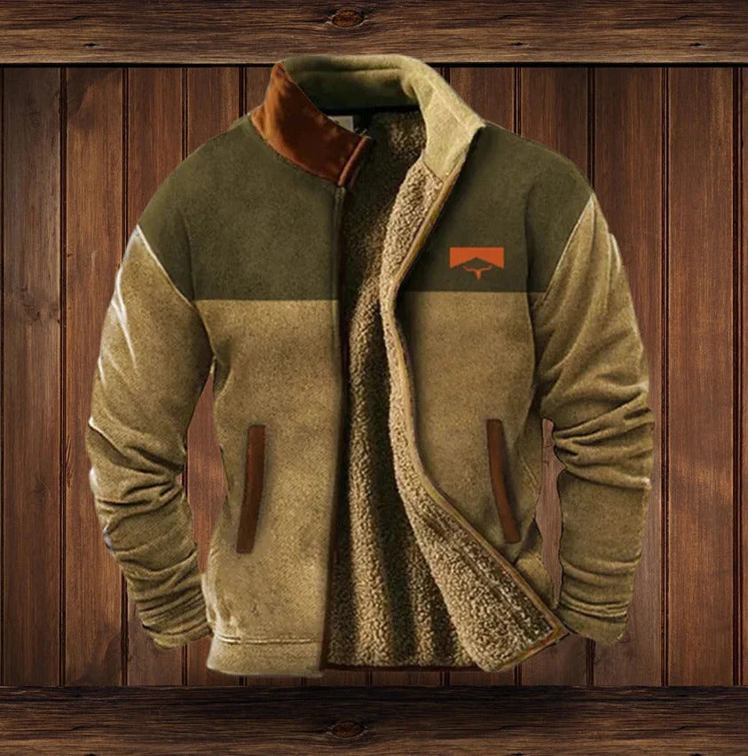 Men Fleece Jacket with Full Zip Front and High Collar, Side Pockets