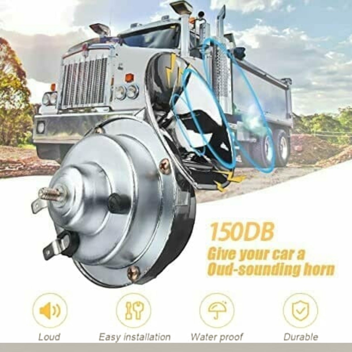 300dB Train Horn with Built-In Compressor and Snail Chamber for 12V Vehicles