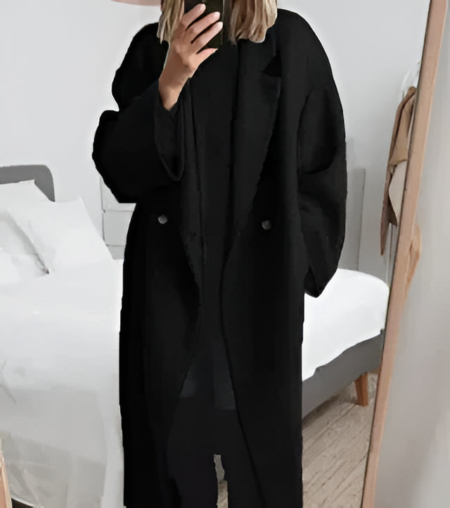 Women Oversized Coat with Lapel Collar and Stretch Fabric Blend, Button Front