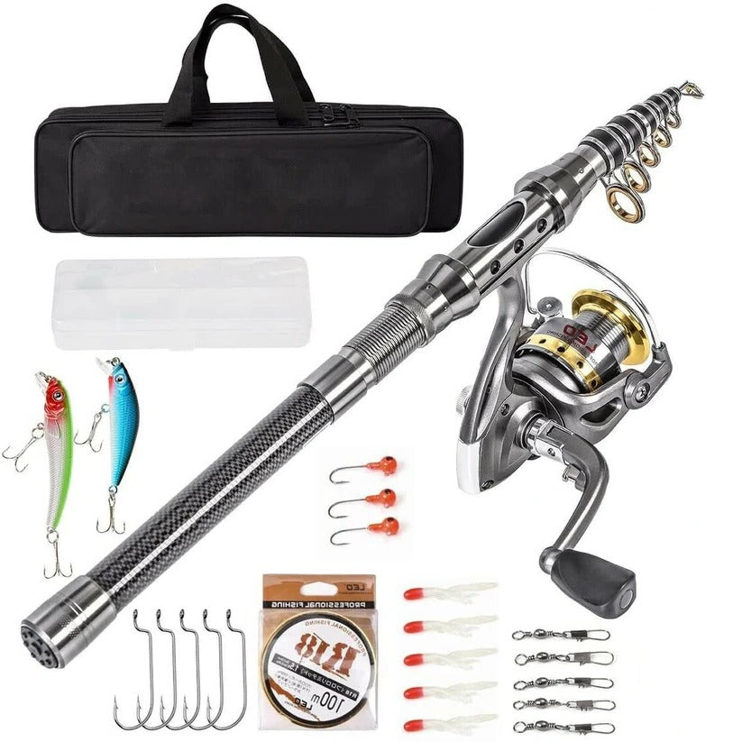Telescopic Fishing Rod with Spinning Reel and Carrying Bag, Complete Combo Kit