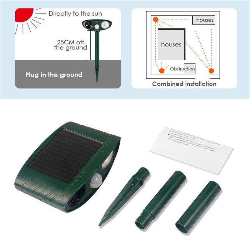 Ultrasonic Animal Repellent with Solar Power and Motion Detection LED