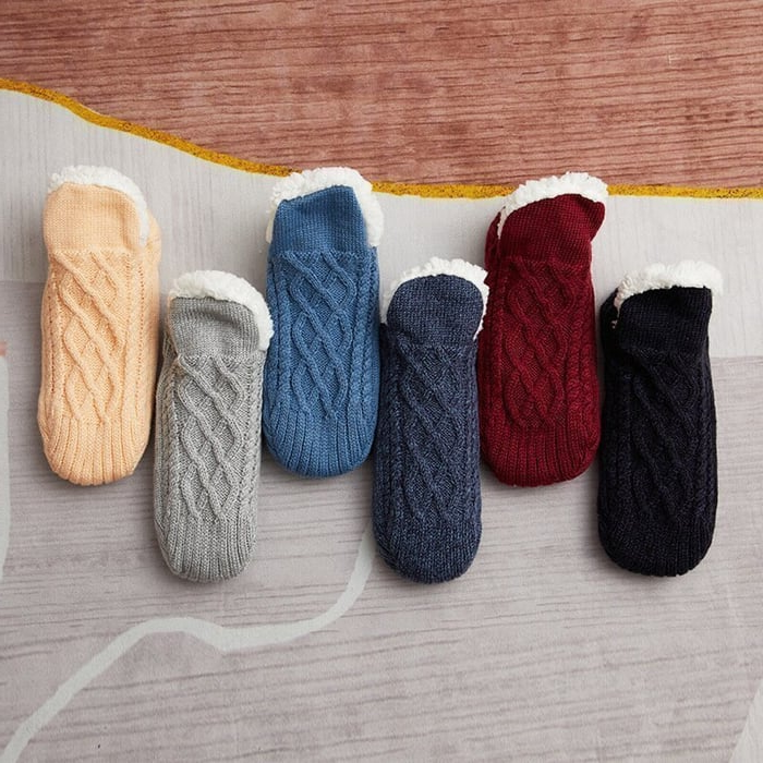 Fleece Socks with Silicone Grip Dots and Mid Calf Coverage
