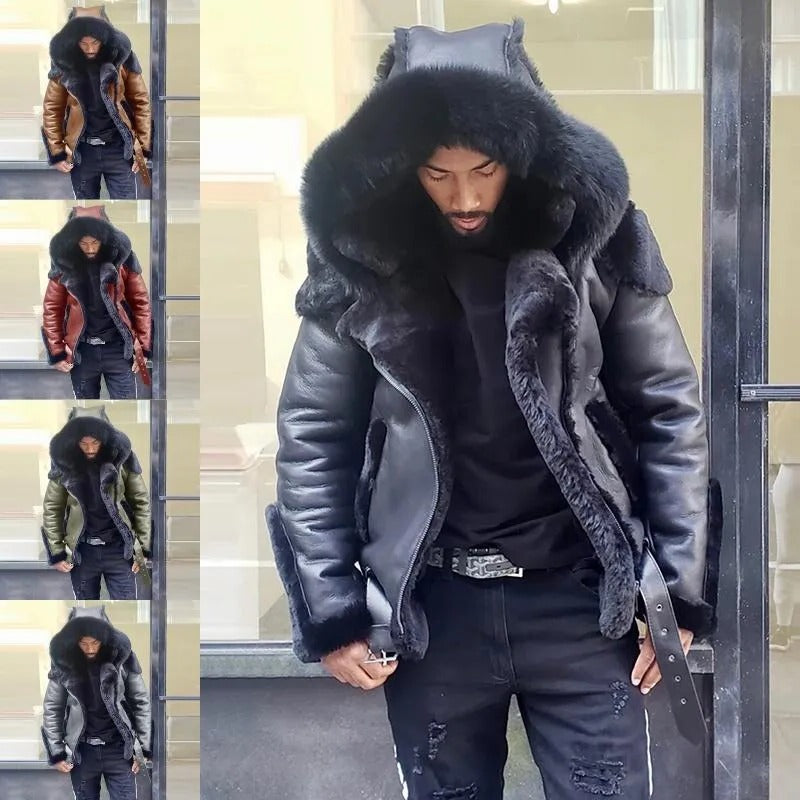 Mens PU Jacket with Wind Blocking and Water Resistant, Long Sleeves for Fall Winter Outdoor Activities