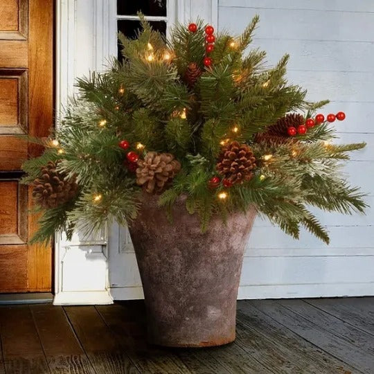 LED Holiday Spray with Warm White Lights and Timer for Urn Fillers