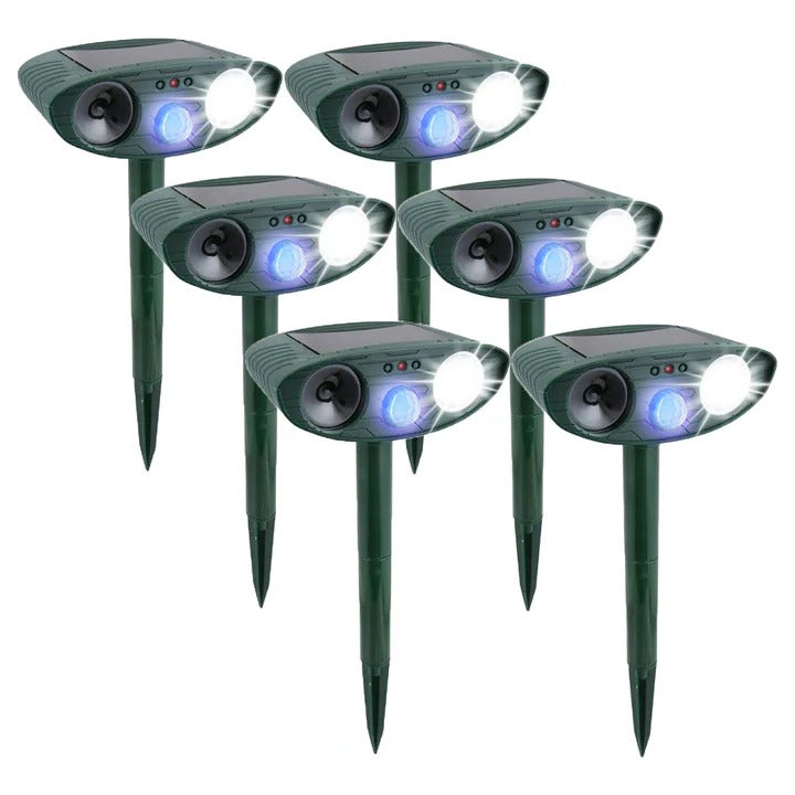 Solar Powered Ultrasonic Animal Repeller with Motion Sensor, Flashing LED Light and Ground Stake