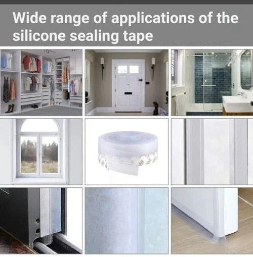 Transparent Door and Window Seal Strip with Adhesive Backing, 196.85 Inches