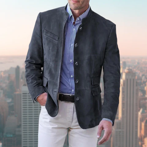 Men's Button-Down Jacket with Reinforced Seams for Layering