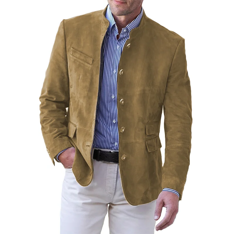 Men's Button-Down Jacket with Reinforced Seams for Layering