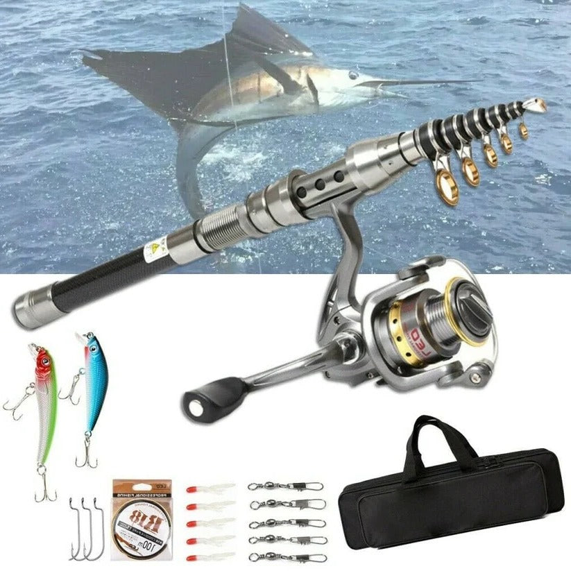 Telescopic Fishing Rod with Spinning Reel and Carrying Bag, Complete Combo Kit
