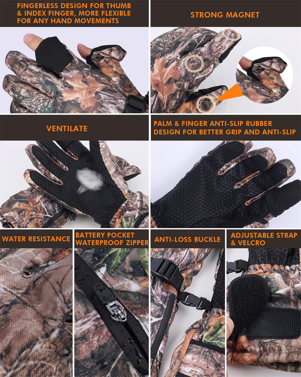 Heated Vest and Glove Set with Eight Carbon Fiber Zones and Flip Fingertips