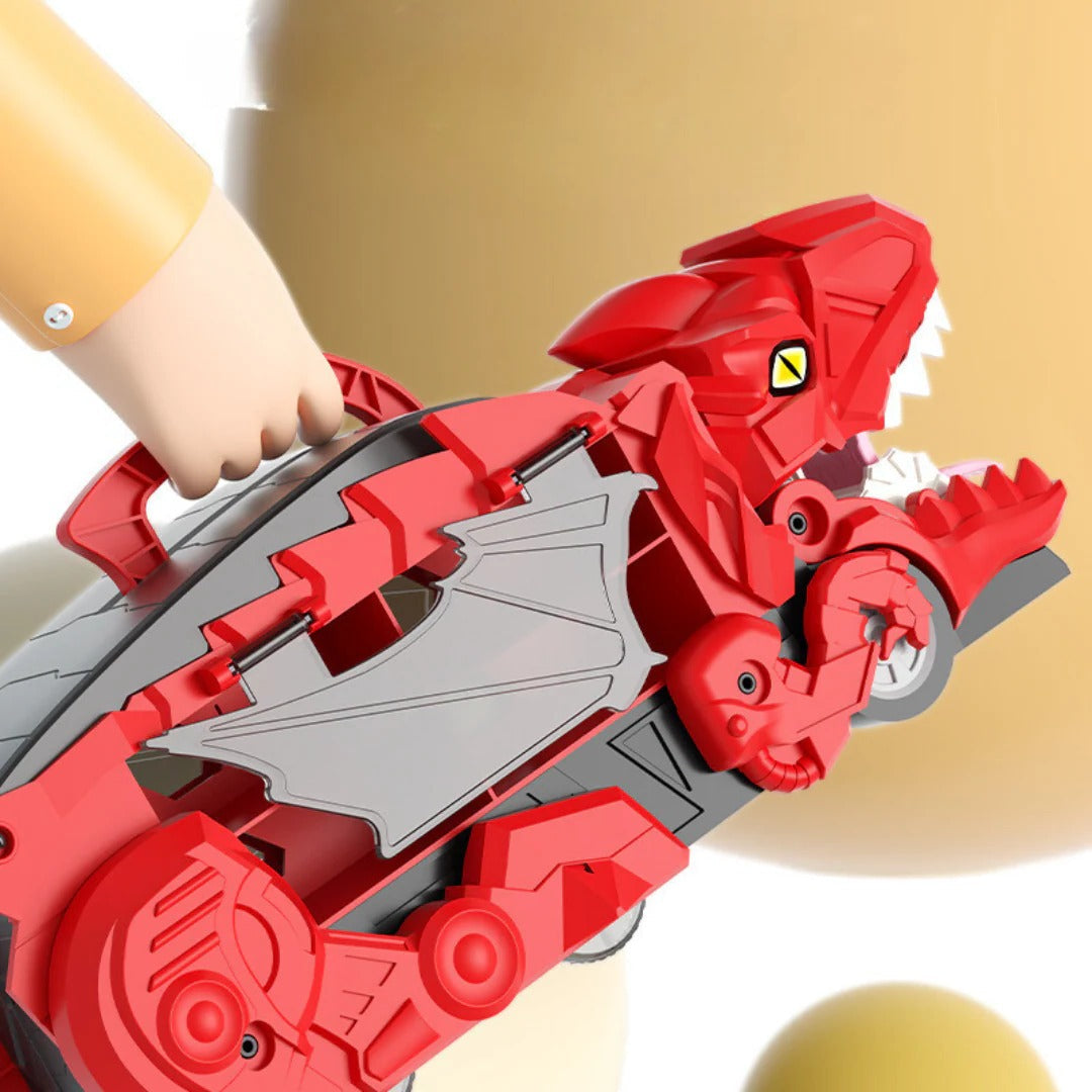 Transformable Dinosaur Truck with Dual Racing Tracks and Internal Car Storage