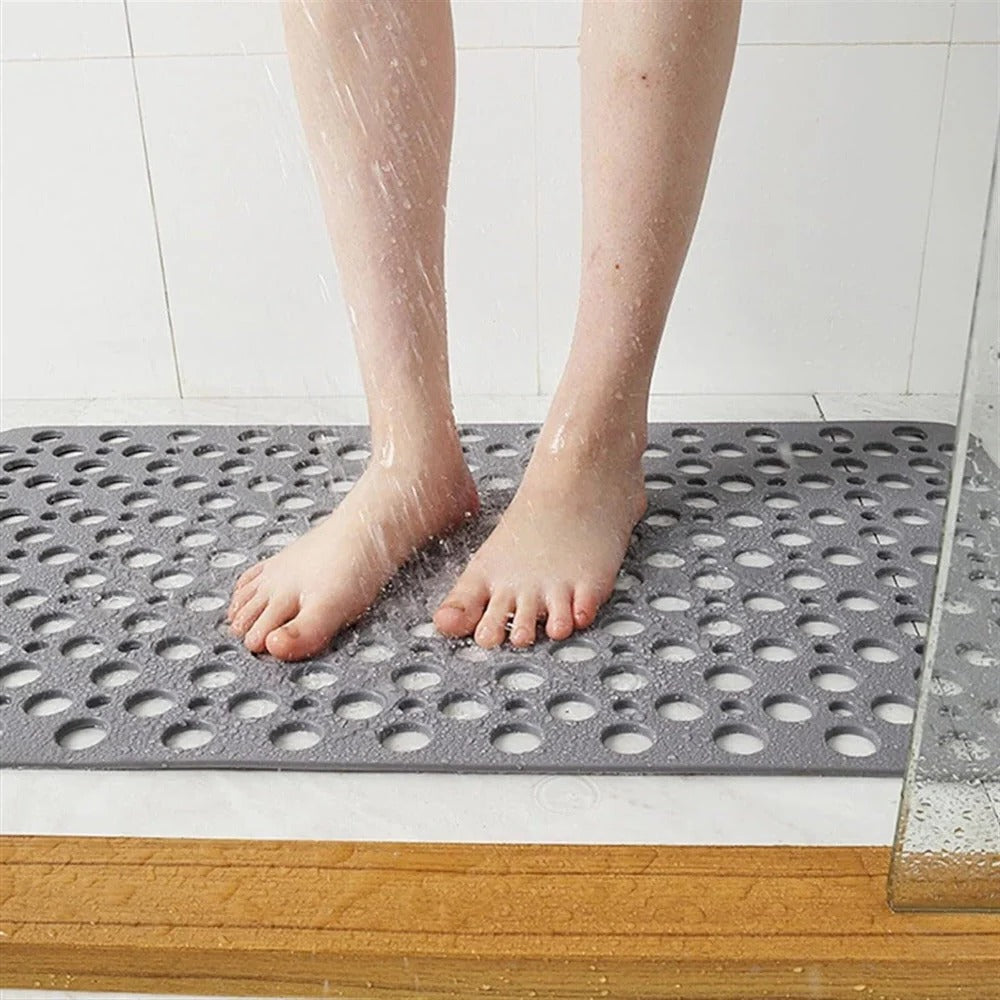 Textured Shower Mat with Perforated Drainage and Raised Pattern