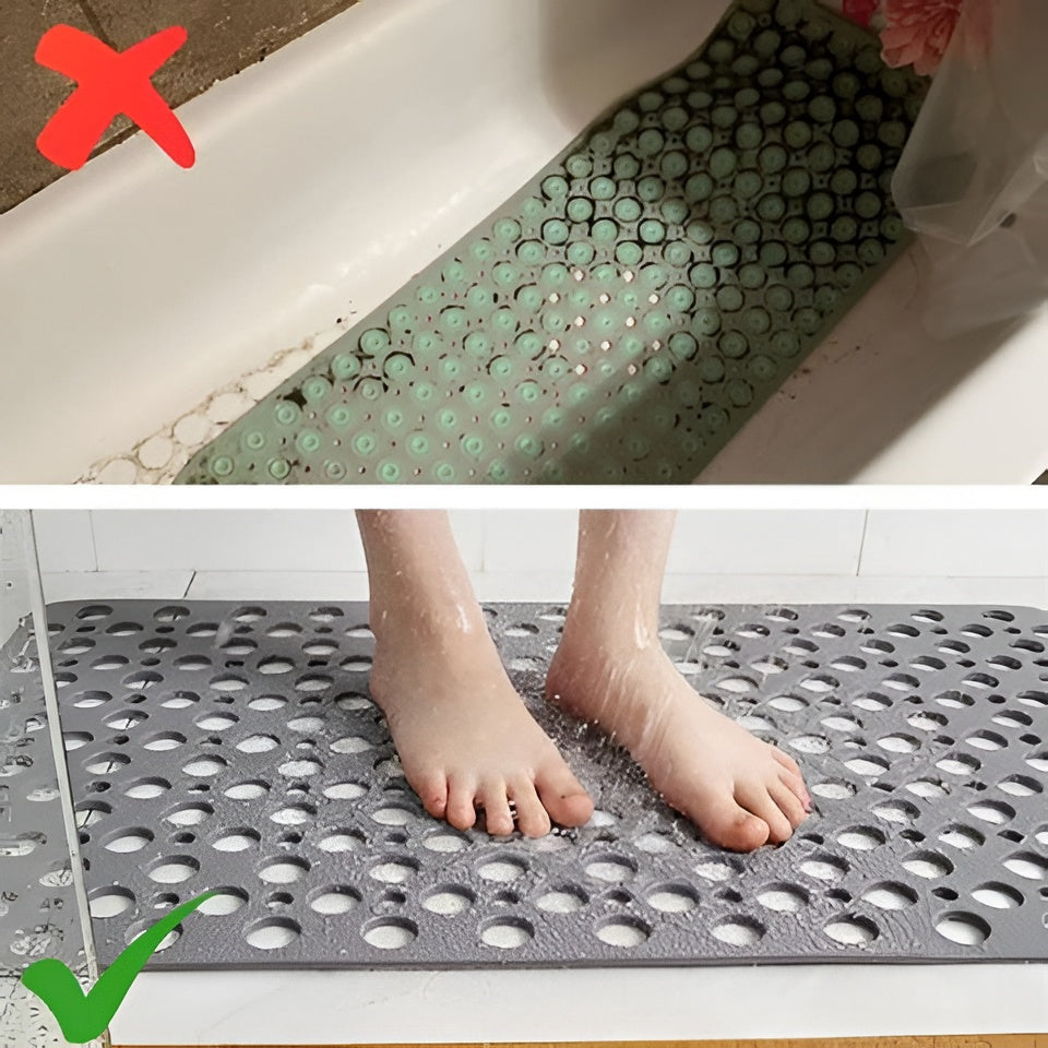 Textured Shower Mat with Perforated Drainage and Raised Pattern