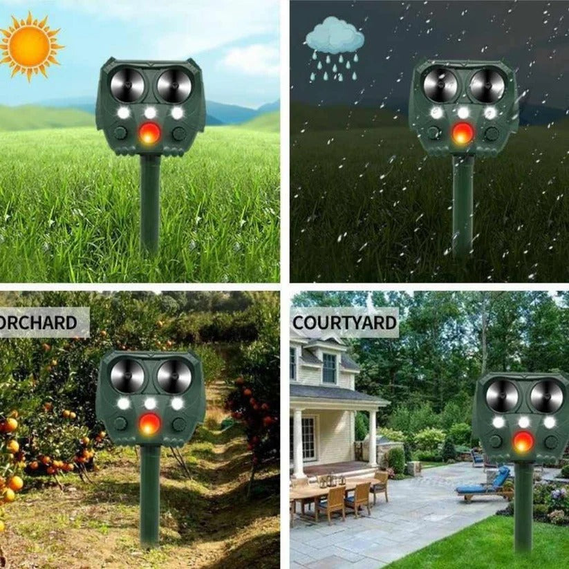 Motion Activated Animal Repellent with Ultrasonic Waves and Infrared Light for Cats, Foxes, Rats and Squirrels