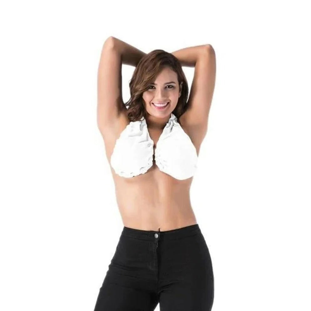 Terry Towel Bra with Open Back Design and Adjustable Elastic Cord