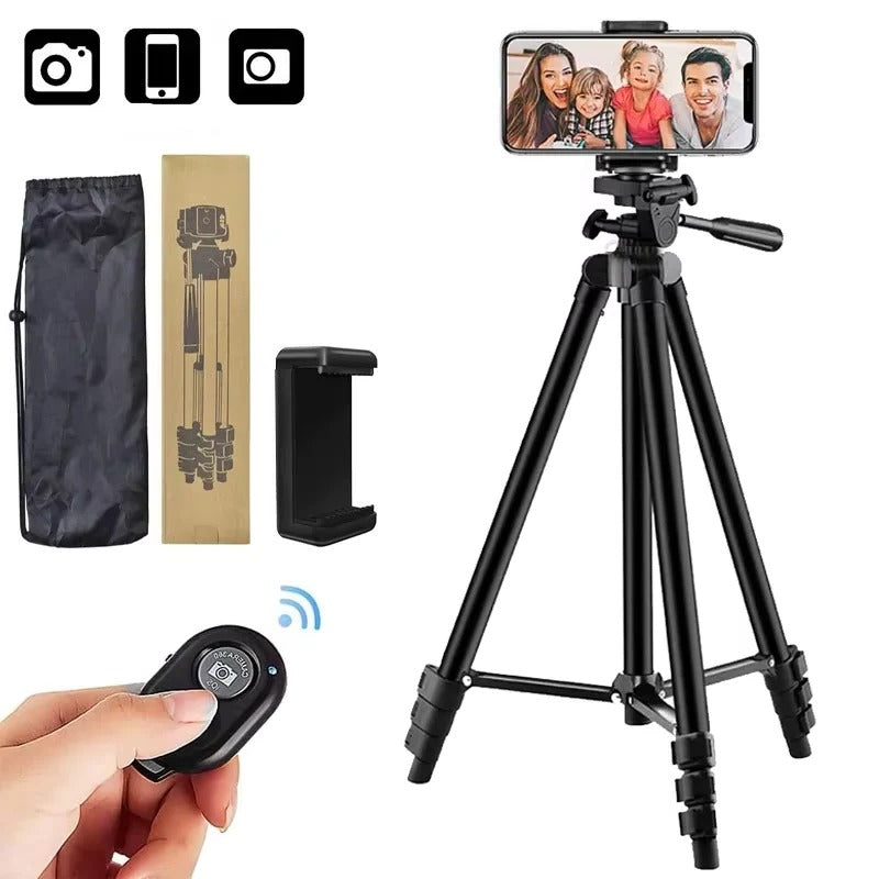 Extendable Camera Tripod 20 to 55 Inches with Phone Holder Remote Shutter and Carry Bag