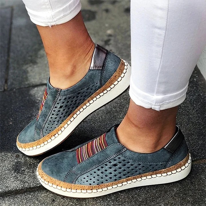 Womens Slip On Sneakers with a Flat Bottom, Breathable Mesh Upper and Toe Clasp in Five Colors