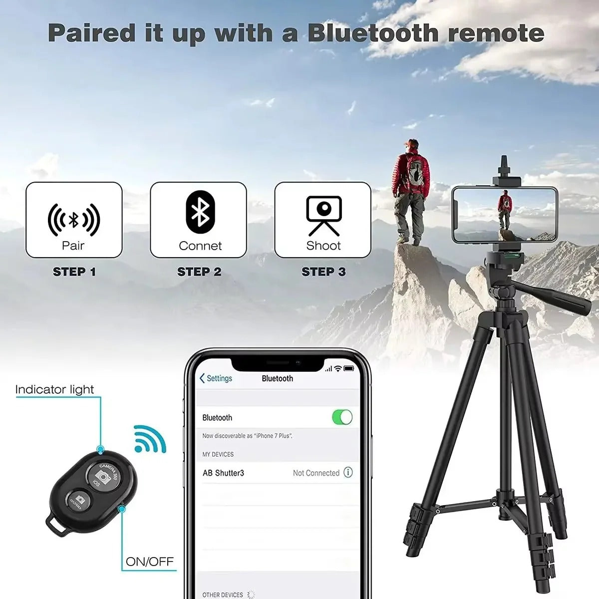 Extendable Camera Tripod 20 to 55 Inches with Phone Holder Remote Shutter and Carry Bag