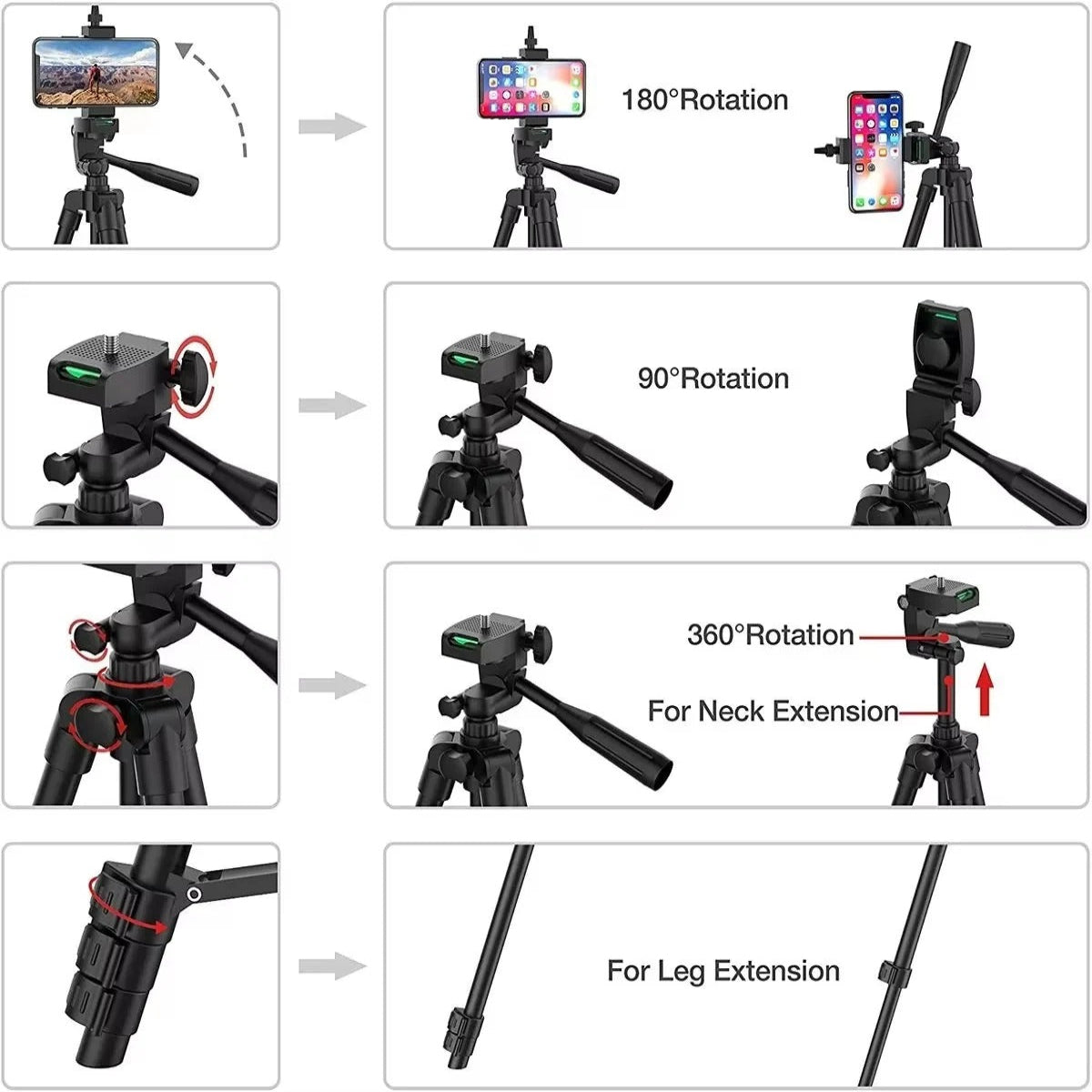 Extendable Camera Tripod 20 to 55 Inches with Phone Holder Remote Shutter and Carry Bag