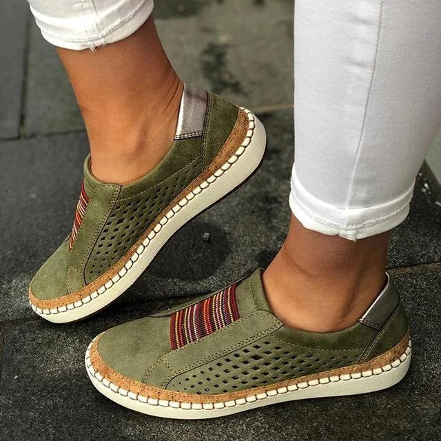 Womens Slip On Sneakers with a Flat Bottom, Breathable Mesh Upper and Toe Clasp in Five Colors