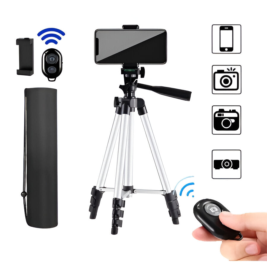 Extendable Camera Tripod 20 to 55 Inches with Phone Holder Remote Shutter and Carry Bag