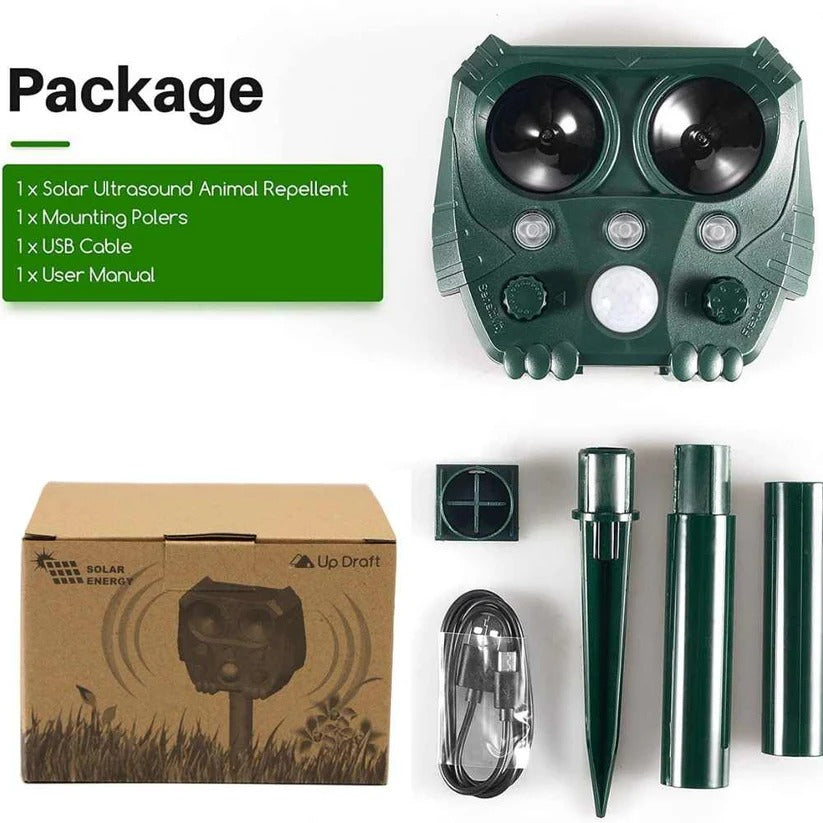 Motion Activated Animal Repellent with Ultrasonic Waves and Infrared Light for Cats, Foxes, Rats and Squirrels