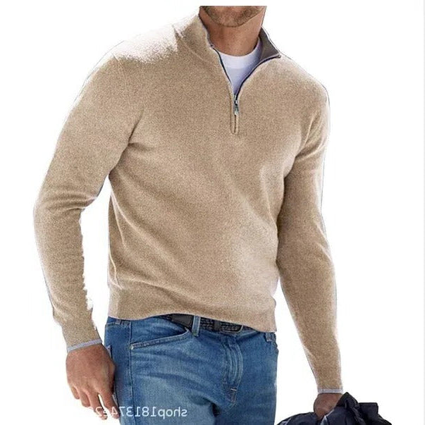 Mens Long Sleeve Sweater with Close Fitting Shape and Solid Color Design