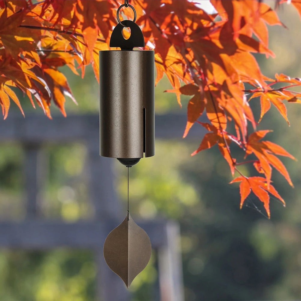 Wind Activated Steel Bell with Dual Resonance Chamber and Ash Wood Clapper