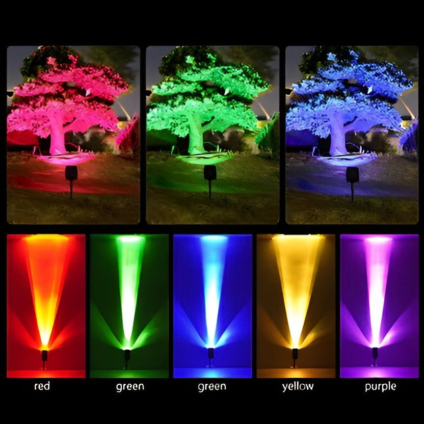 Solar Spotlight with Adjustable Zoom Lens and RGB Color Modes for Garden Paths