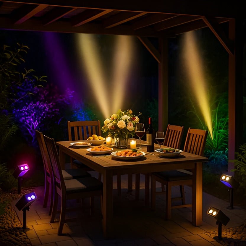 Outdoor Solar Spotlight with Adjustable Zoom Lens and RGB Color Options - Alverraliving