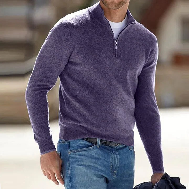 Mens Long Sleeve Sweater with Close Fitting Shape and Solid Color Design