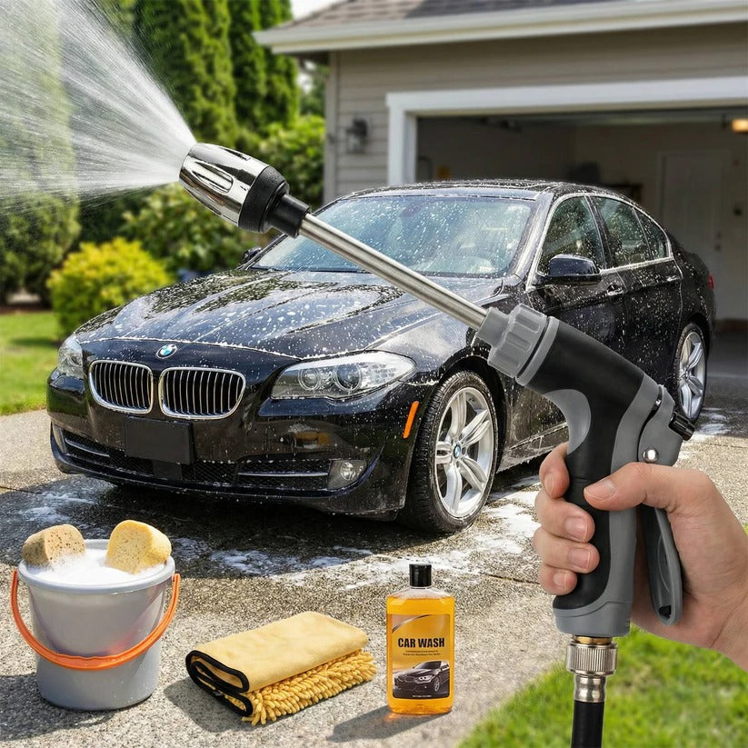 Long Handle Garden Hose Nozzle with Three Spray Patterns and Flow Lock
