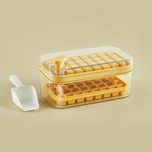 Ice Maker System with Press-Release Mechanism and Storage Bin, Dual Trays with Scoop